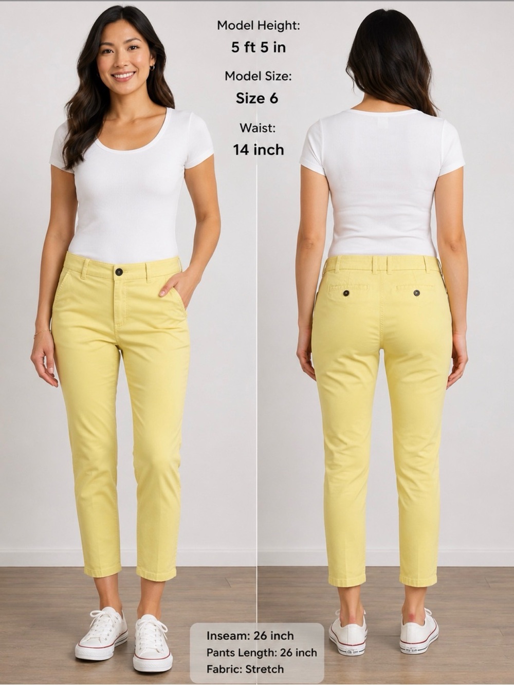 Boden Butter Yellow Summer Cropped Chino Pants Sz 4-6, cropped.